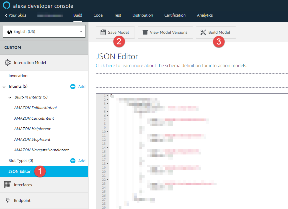 JSON Editor a links location in Alexa Developer Console