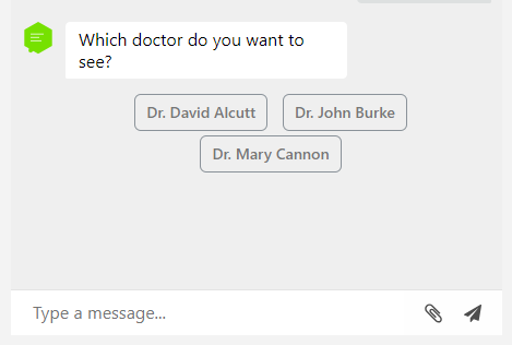 A question step with predefined quick replies.